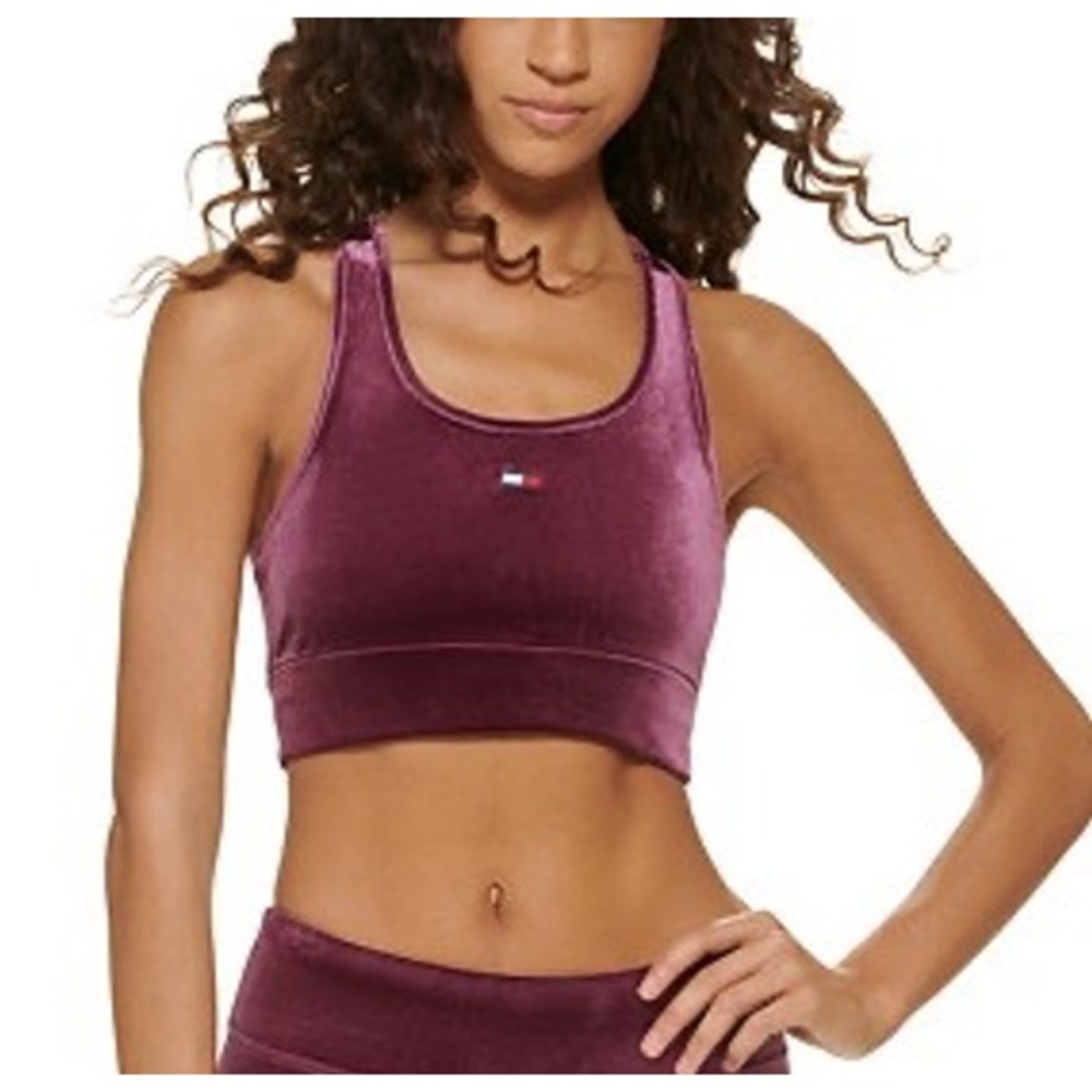 Tommy Hilfiger Sport Burgundy Velveteen Longline‎ Sports Bra, Large